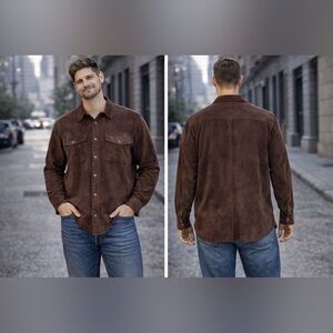 Men's Brown Suede Button-Up Shirt Jacket
B36